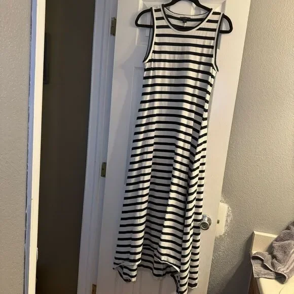 Jcrew navy and white striped hi low maxi dress Sz Small - Picture 3 of 7